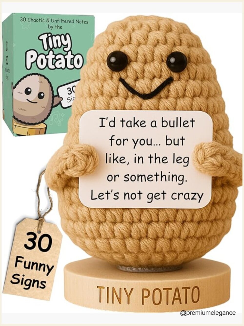 Handmade Crochet Potato Figurine with 30 Funny Signs